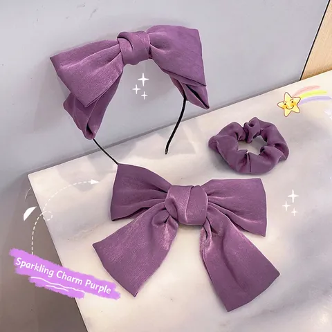 Fascia Per Capelli Con Fiocco In Raso Viola Cangiante Molletta E Elastico Per Capelli Per Donna Accessori Eleganti Stile Coreano