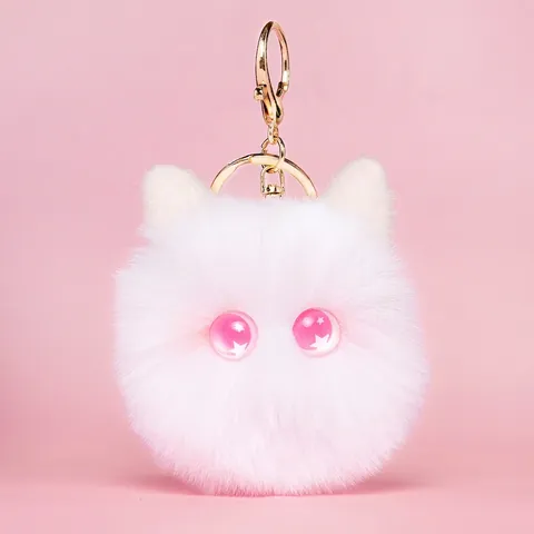 Cute Plush Cat Head Keychain Cartoon Animal Bag Pendant Fluffy Kitten Key Ring For Backpack Accessories Women Kids Gift