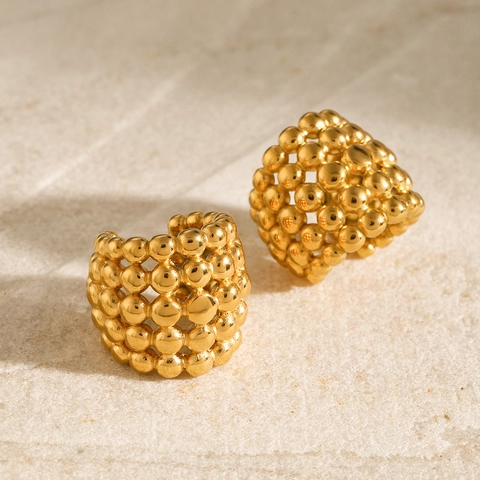 Luxury Stainless Steel Honeycomb Bead Ear Clips For Women Gold Plated Geometric Non Piercing Earrings Minimalist Jewelry