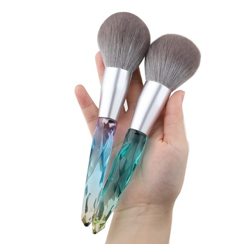Grote Poederkwast Zachte Synthetische Haren Kristallen Verloop Handvat Professionele Make-up Tool