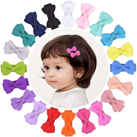 Bow Hair Clips Grosgrain Ribbon Mini Small Solid Candy Color Handmade Duckbill Barrettes For Toddler Girls Kids