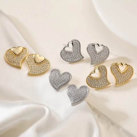 Orecchini A Lobo Cuore Rame Zircone Minimalista Elegante Accessori Moda Per Donne