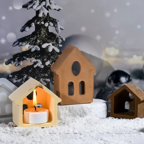 Huisvorm Siliconen Mal Vogelhuis Kandelaar DIY Handgemaakt Gips Hars Ambacht Kerst Decoratie Gereedschap