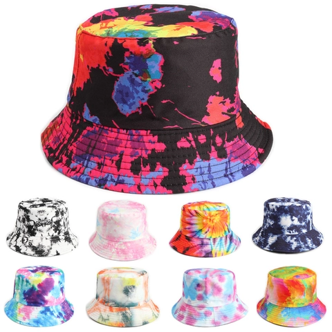 Reversible Tie Dye Bucket Hat Sun Protection Foldable Polyester Cotton Blend Streetwear Casual Summer Outdoor Unisex