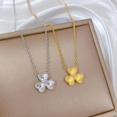 Collana Con Pendente A Trifoglio Acciaio Al Titanio Placcato Oro Cuore Laser Gioielli Di Moda Minimalisti Per Donna