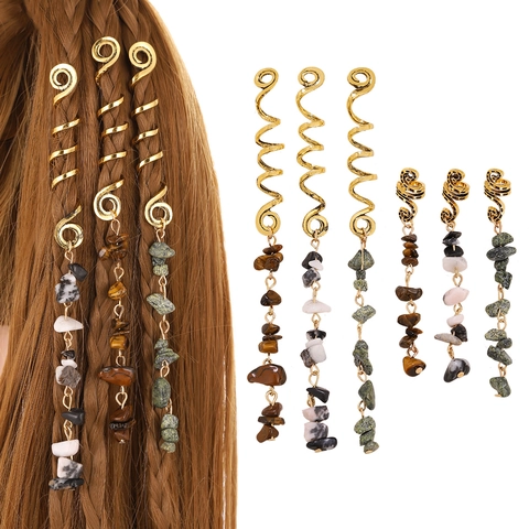 Spiral-Haarschmuck Aus Legierung Mit Naturstein-Anhängern Böhmische Dreadlock-Clips Für Frauen Vintage-Haarschmuck