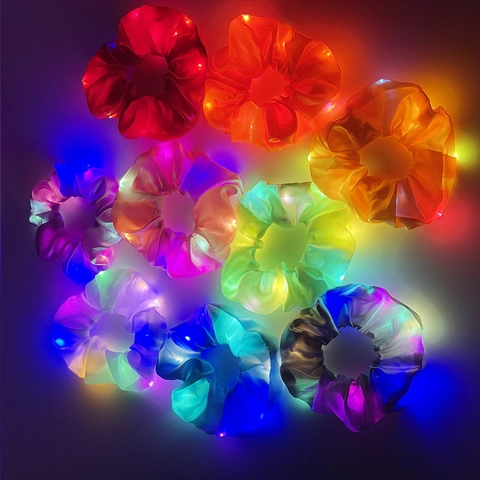 LED Glowing Hair Scrunchies Satin Satin Elastic Hair Ties Night Light Headwear Party Accessories