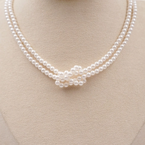 Collana E Bracciale In Künstliche Perle Sintetiche Annodate Doppio Strato Acciaio Al Titanio Gioielli Retrò Eleganti Da Donna