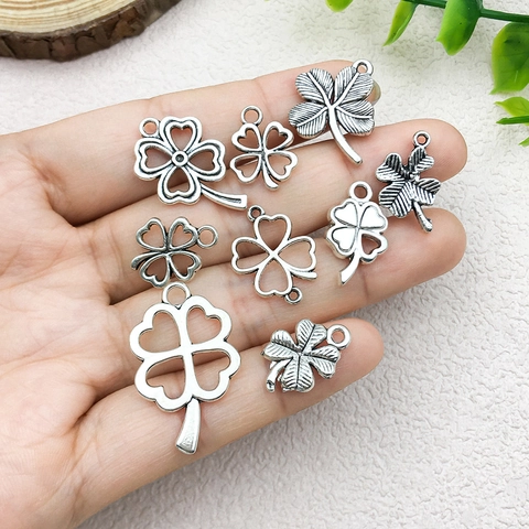 Antique Silver Zinc Alloy Four-Leaf Clover Charms Hollow Vintage Style Pendants For DIY Jewelry Making Crafting
