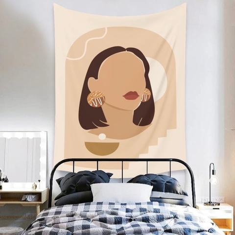 Bohemian Abstract Female Portrait Wall Tapestry Polyester Botanical Geometric Minimalist Home Bedroom Decor Hanging Background