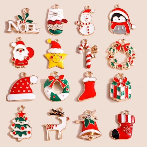 Dijes De Navidad Colgantes Aleación Esmalte Goteo De Aceite Diamantes De Imitación Para Fabricación De Joyas Bricolage Pulsera Collar Accesorio