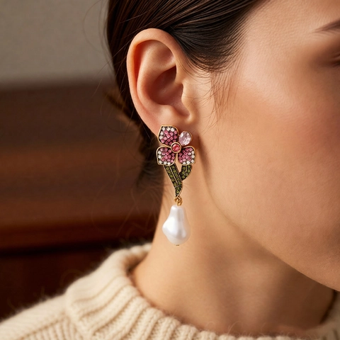 Orecchini Pendenti Con Fiori E Künstliche Perle Con Strass E Perno In Argento Stile Palazzo Francese Vintage Gioielli Eleganti