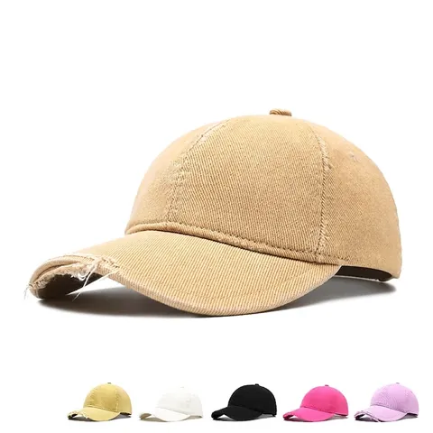 Cappello Da Baseball In Cotone Distressed Bordi Sfilacciati Parte Superiore Morbida Fibbia Regolabile Street Style