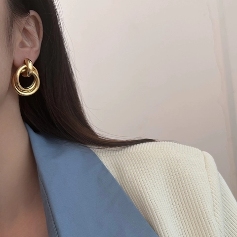 Verflochtene Kreise Ohrstecker Geometrische Multi Creolen Kupfer Schmuck Minimalistisch Galvanisiert Damen