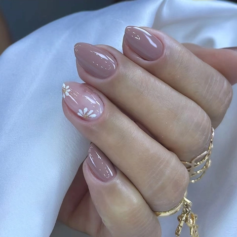 Amandelvorm Press On Nagels ABS Kunststof Madeliefje Patroon Minimalistische Verwijderbare Kunstnagels Voor Vrouwen Met Lijm