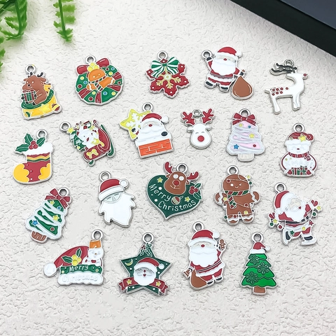 Christmas Charms Zinc Alloy Enamel Pendants For DIY Jewelry Making Santa Claus Elk Tree Snowman Festive Decoration