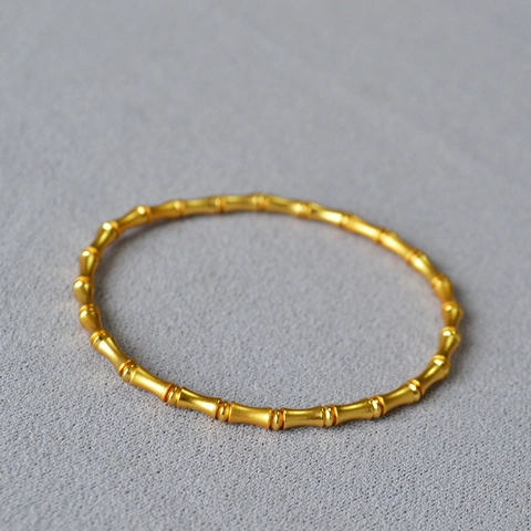 Vintage Chinesischer Stil Kupfer Bambusknoten Elastisches Armband Für Damen Mattiert Vergoldet Künstlerischer Retro Armreif Schmuck