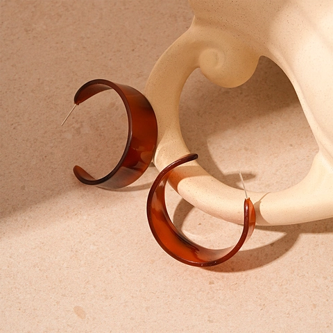 Vintage Ακρυλικά Σκουλαρίκια C-Shape Με Ασημένιο Καρφάκι Κεχριμπάρι Ταρταρούγα Γεωμετρικά Κοσμήματα Για Γυναίκες