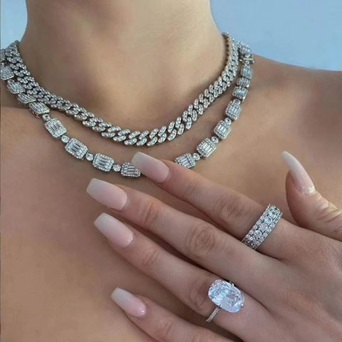 Collana In Rame Con Zircone Rettangolare E Rotondo Iced Out Gioielli Hip Hop Streetwear Per Uomini Donne