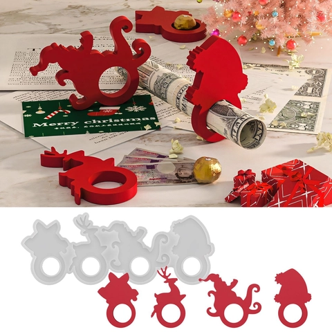 Weihnachten Serviettenring Silikonform Rentier Weihnachtsmann Schlitten Hut DIY Handwerk Gießen Für Feiertag Tischdekoration