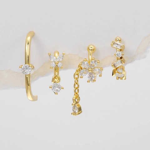 Bloem Vlinder Zirconia Oorbellen En Ear Cuffs Voor Dames Koper Verguld Kwastje Zilveren Oorsteker Sieraden