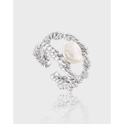Anillo In Argento Sterling S925 Perla Artificial Barocca Doppio Strato Corda Intrecciata Regolabile Aperto Per Donna Gioielli Stile Nicchia
