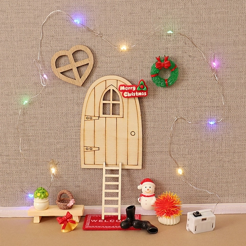 Miniatur Weihnachten Puppenhaus Dekoration Holz Harz Schneemann Kranz Leiter LED Lichterkette DIY Feengarten Feiertag Ornament