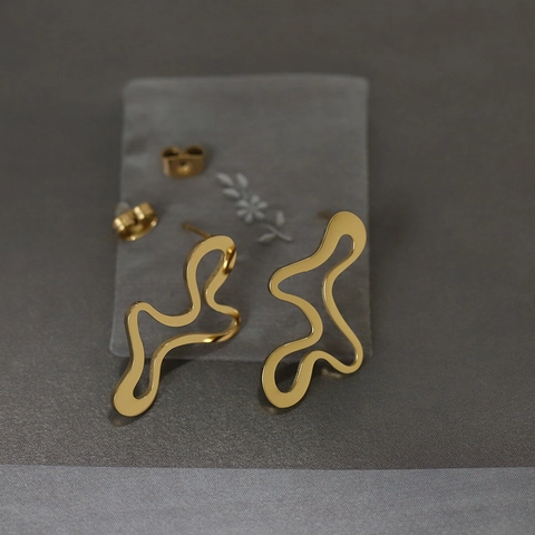 Irregular Wave Line Stud Earrings Titanium Steel Gold Plated Minimalist Abstract Art Geometric Style For Women