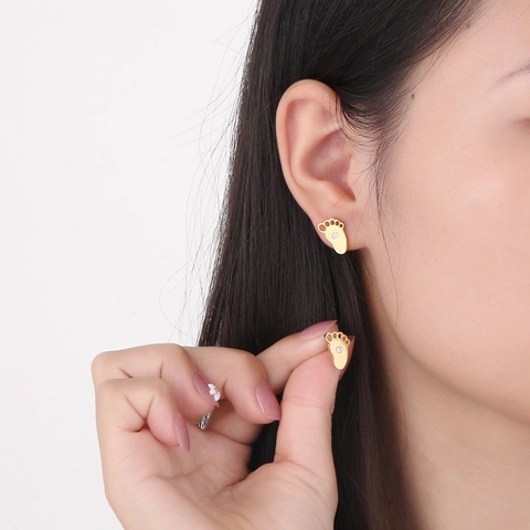 Edelstahl Baby Fußabdruck Ohrstecker Mit Zirkon Süße Minimalistische Kleine Füße Mode Schmuck Für Damen