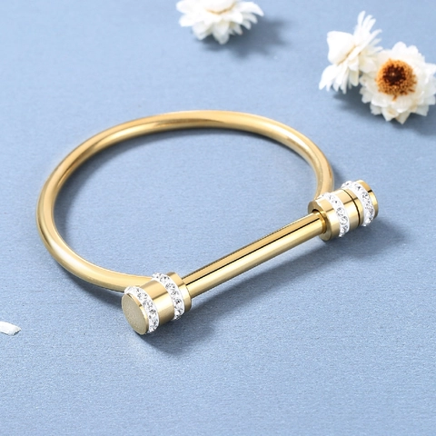 Bracciale Rigido Con Fibbia A Ferro Di Cavallo In Acciaio Inossidabile Con Strass Chiusura A Vite A Forma Di U Gioielli Moda Da Donna