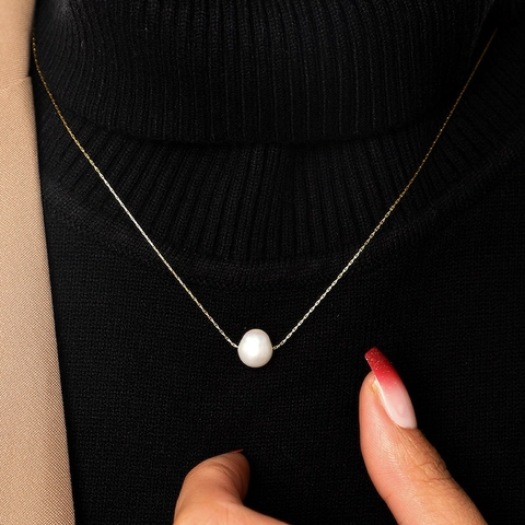 Collana Pendente Perla Artificial Singola Acciaio Inossidabile Placcato Oro Minimalista Elegante Catena Clavicola Donna