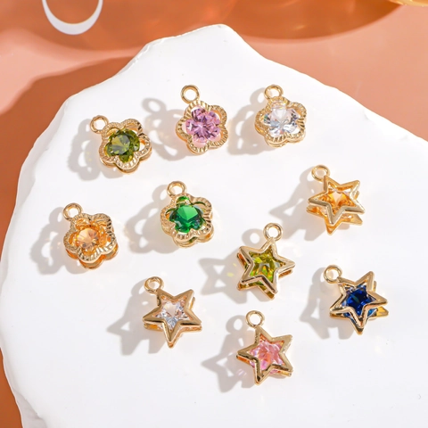 Stern Blume Charms 14K Vergoldet Zirkonia Anhänger Für Schmuckherstellung DIY Armbänder Halsketten Ohrringe