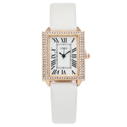 Women's Square Quartz Watch Rhinestone Bezel PU Leather Strap Roman Numerals Vintage Fashion Luxury Wristwatch