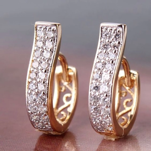 Elegant Copper Hoop Earrings With Zircon Hollow Pattern Luxury J-Shaped Jewelry For Women Fashion Commuter Accessory
