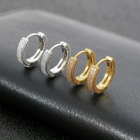 Hoop Earrings Copper Pave Zircon Minimalist Hip Hop Trendy Huggie Ear Piercing Jewelry For Men Women