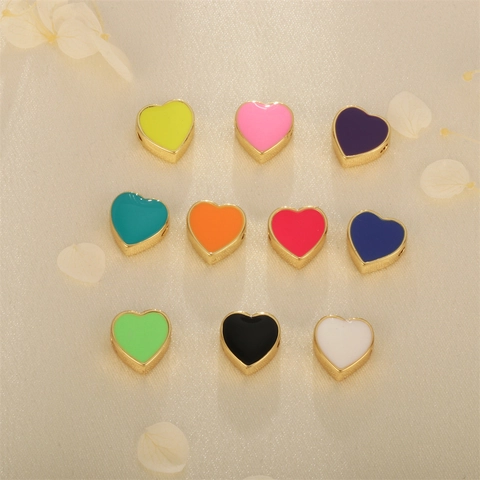 Heart Shaped Beads Gold Plated Copper Enamel Colorful Drip Oil DIY Bracelet Jewelry Making Findings Accessory Handmade Charms