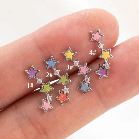 Orecchini Cartilagine Stella Pentacolo Smalto Colorato Gioielli Piercing Helix Ottone Con Zirconia Chiusura A Vite