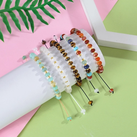 Natural Stone Braided Bracelet Adjustable Handmade Abacus Beads Bohemian Healing Protection Jewelry For Women Men Gift
