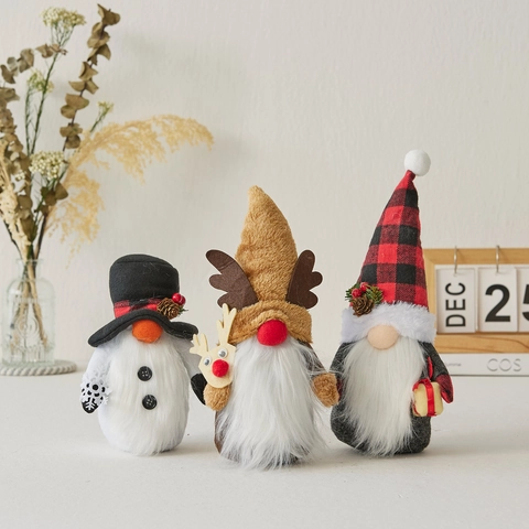 Ornements Gnomes De Noël Poupée En Peluche Sans Visage Fait Main Nordique Tomte Renne Bonhomme De Neige Père Noël Déco