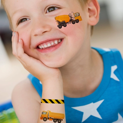 Cartoon Temporary Tattoo Stickers Waterproof Glow In The Dark Construction Vehicles Space Robot Designs For Kids Boys Birthday Party
