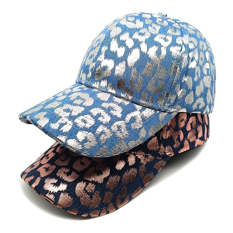Mode Leopardenmuster Baseballkappe Metallisch Glänzend Verstellbare Sonnenhut Outdoor Gebogene Krempe Damen Herren
