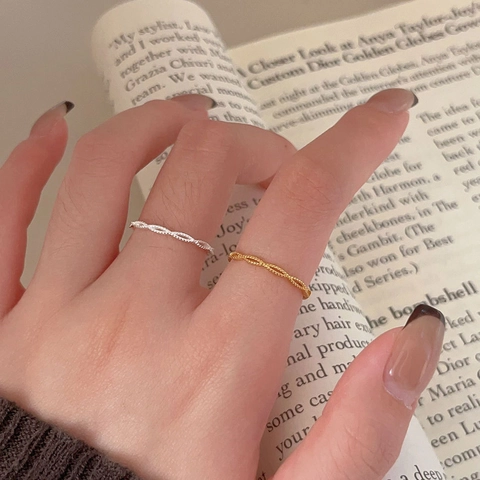 Minimalist 925 Sterling Silver Ring Twisted Rope Design Adjustable Open Finger Fine Jewelry Gift For Women Girls