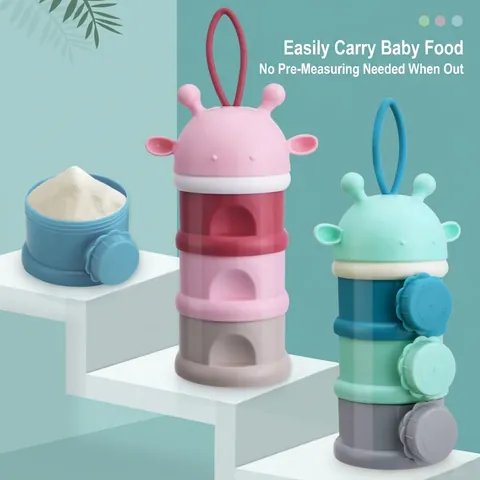 Dosatore Latte In Polvere Portatile Per Neonati Contenitore Impilabile Con Manico In Silicone Coperchio Giraffa Cartone Animato