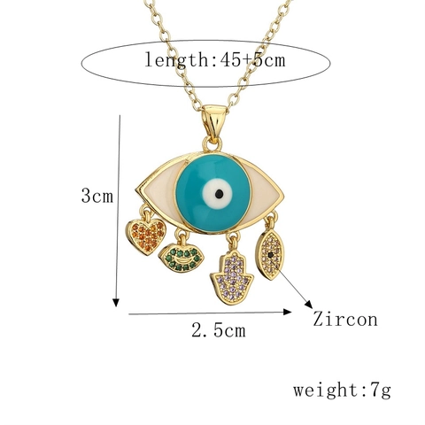 Evil Eye Halskette Für Damen Goldfarben Kupfer Bunte Zirkonia Hamsa Hand Herz Lippen Anhänger Modeschmuck Boho Stil