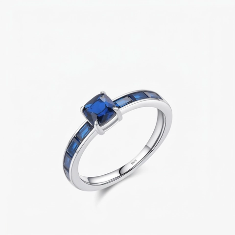 Vintage Quadratischer Blauer Zirkonia Ring 925 Sterlingsilber Französischer Stil Eleganter Schmuck Für Frauen