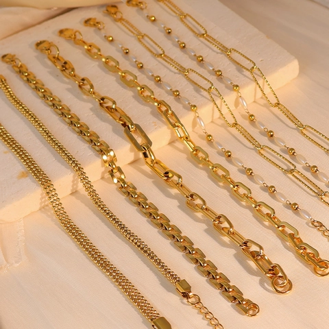Bracciale A Catena In Acciaio Inossidabile Minimalista Per Donna Placcato Oro 18K Maglia Regolabile Gioielli Alla Moda