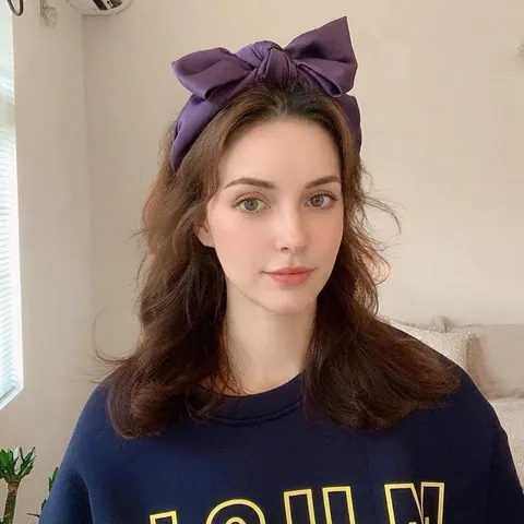 Elegant Satin Large Bow Headband For Women Wide Edge Solid Color Hairband Korean Style Retro Hair Accessories
