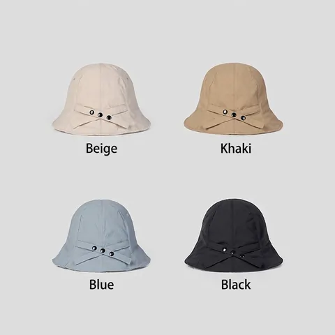 Nylon Bucket Hat Women Lightweight Fast Dry Sun Protection Wide Brim Adjustable Basin Hat Snap Button Decor Minimalist