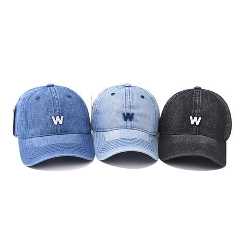 Vintage Washed Denim Baseball Cap For Men Women Adjustable Letter W Embroidery Sun Protection Retro Casual Outdoor Dad Hat