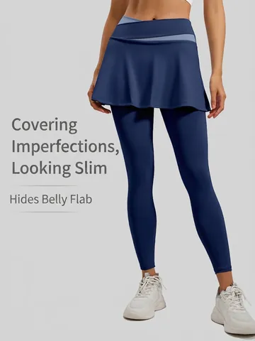 Leggings Jupe-Pantalon Faux Deux-Pièces Taille Haute pour Femmes Contrôle du Ventre Pantalon de Yoga Sportif Bas de Fitness